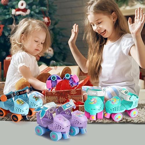 Miniatura 7 de SULIFEEL Patines de ruedas cuádruples ajustables para niños, patines de ruedas para principiantes para niñas y niños de 2 a 5 años de edad Unicornio
