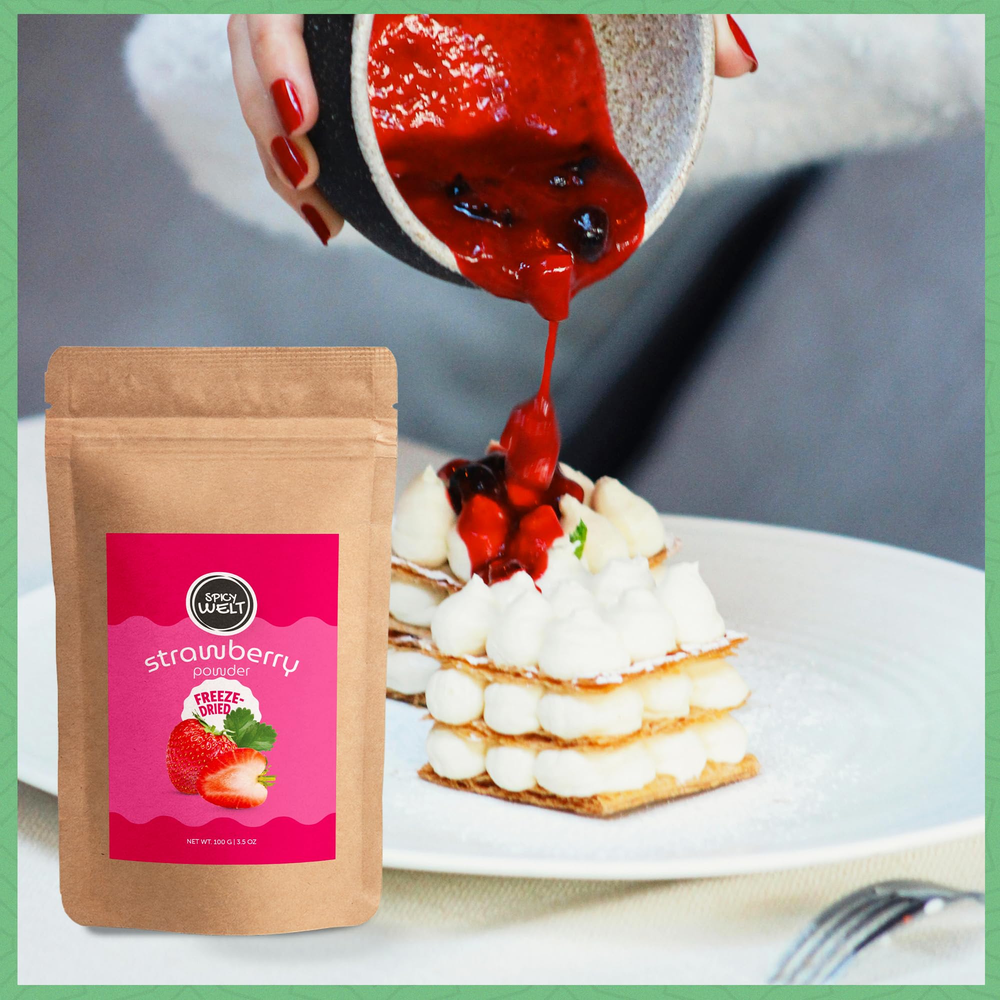 Spicy Welt Polvo de Fresa Liofilizada (100g) – Fresas Molidas Naturales para Batidos y Repostería