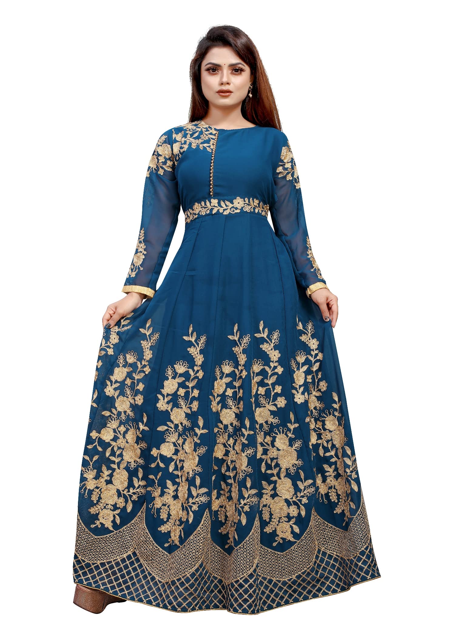 Women's Georgette Embroidered Semi-Stitched Gown-Saransh