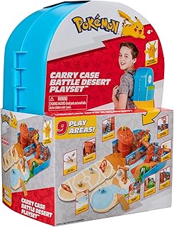 Pokemon Carry CASE Battle Desert PLAYSET - Portable Transforming Playset with Action Features and 2-inch Pikachu Battle Figure