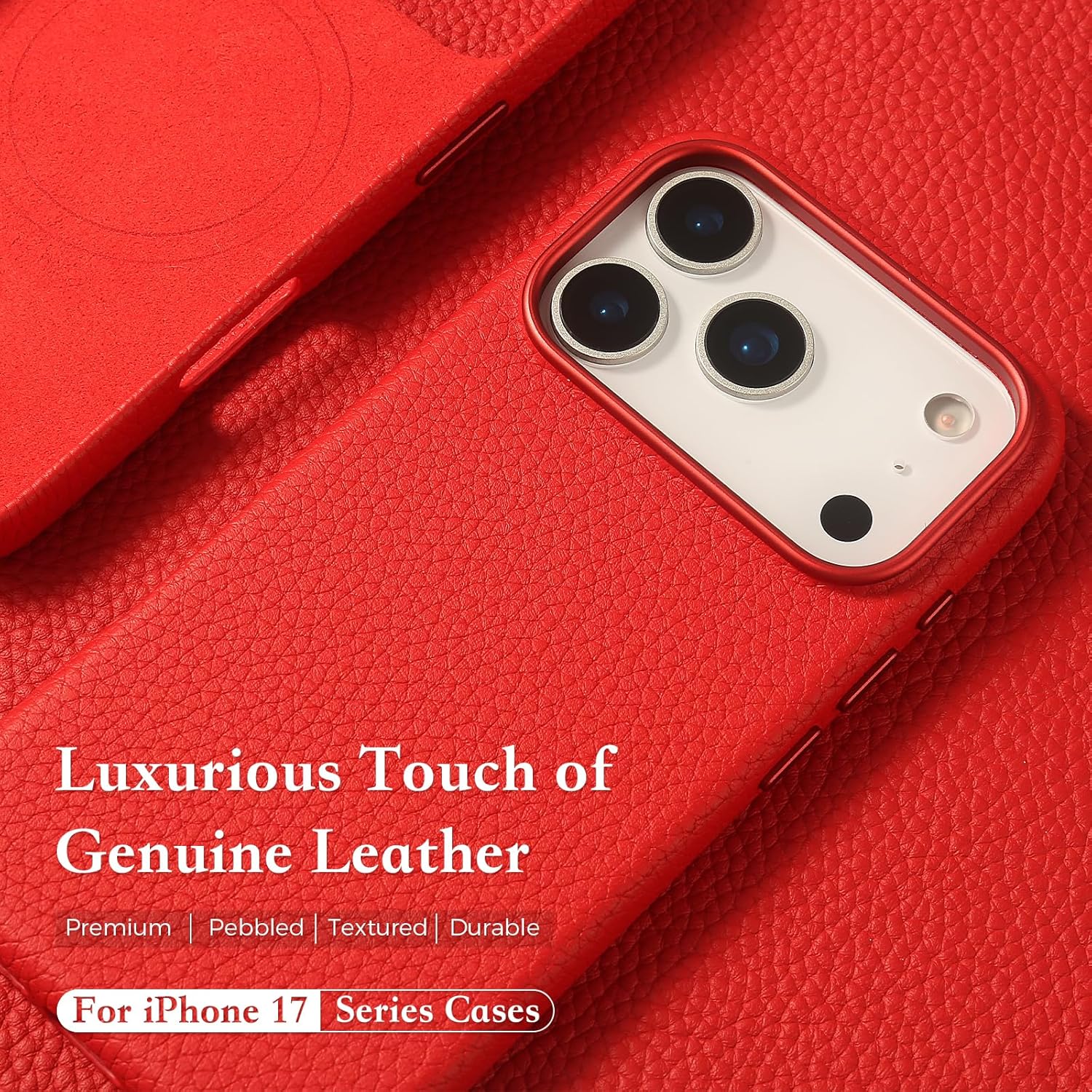 mobee Genuine Leather Case for iPhone 17 Pro (6.3 inch), Pebbled Leather case with Soft Fiber Lining, Lip Screen Protection, Compatible with MagSafe - Image 2