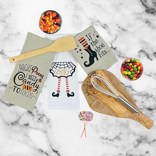 Miniatura 10 de Serafina Home Juego de toallas de cocina de Halloween divertidos diseño de bruja espeluznante del 31 de octubre, juego de toallas de 3 piezas de