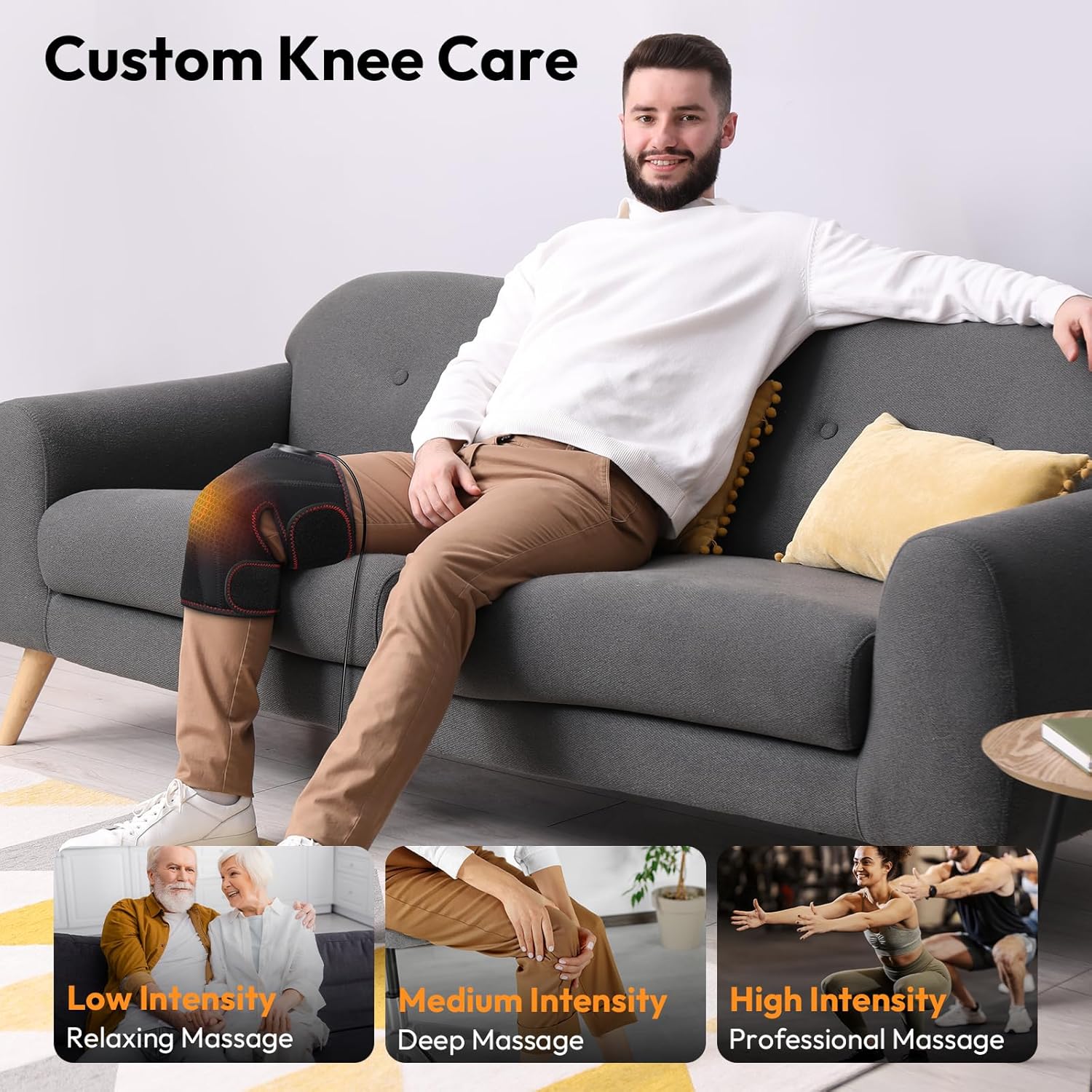 QUINEAR Air Compression Knee Massager with Heat, Knee Brace Wrap for Arthritis Pain Relief, Heating Pad for Knee for Circulation and Pain Relief,3 Modes & 3 Intensities - Image 3