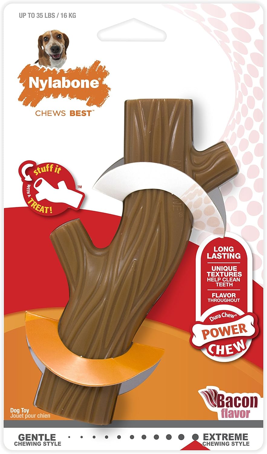 Nylabone Dura Chew Wolf Bacon Flavored Hollow Stick Bone Dog Chew Toy