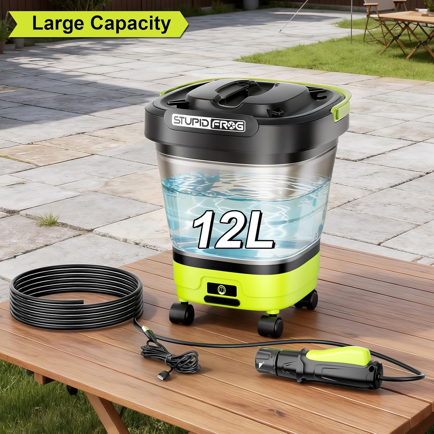 Portable Cordless Pressure Washer with Foldable 12L Water Tank, 4-in-1 Nozzles, Long-Lasting Battery, Perfect for RV, Camping Gear, Car Detailing and Pet Friendly Cleaning