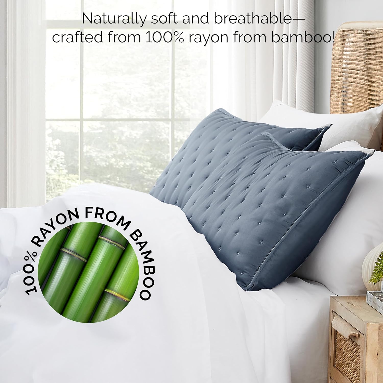 Southshore Fine Living, Inc. Pillow Shams, Standard Size Silky Rayon Derived from Bamboo Decorative Pillow Covers, Queen Size Set of 2, Hotel Quality, 300 Thread Count, 20" x 26", Steel Blue