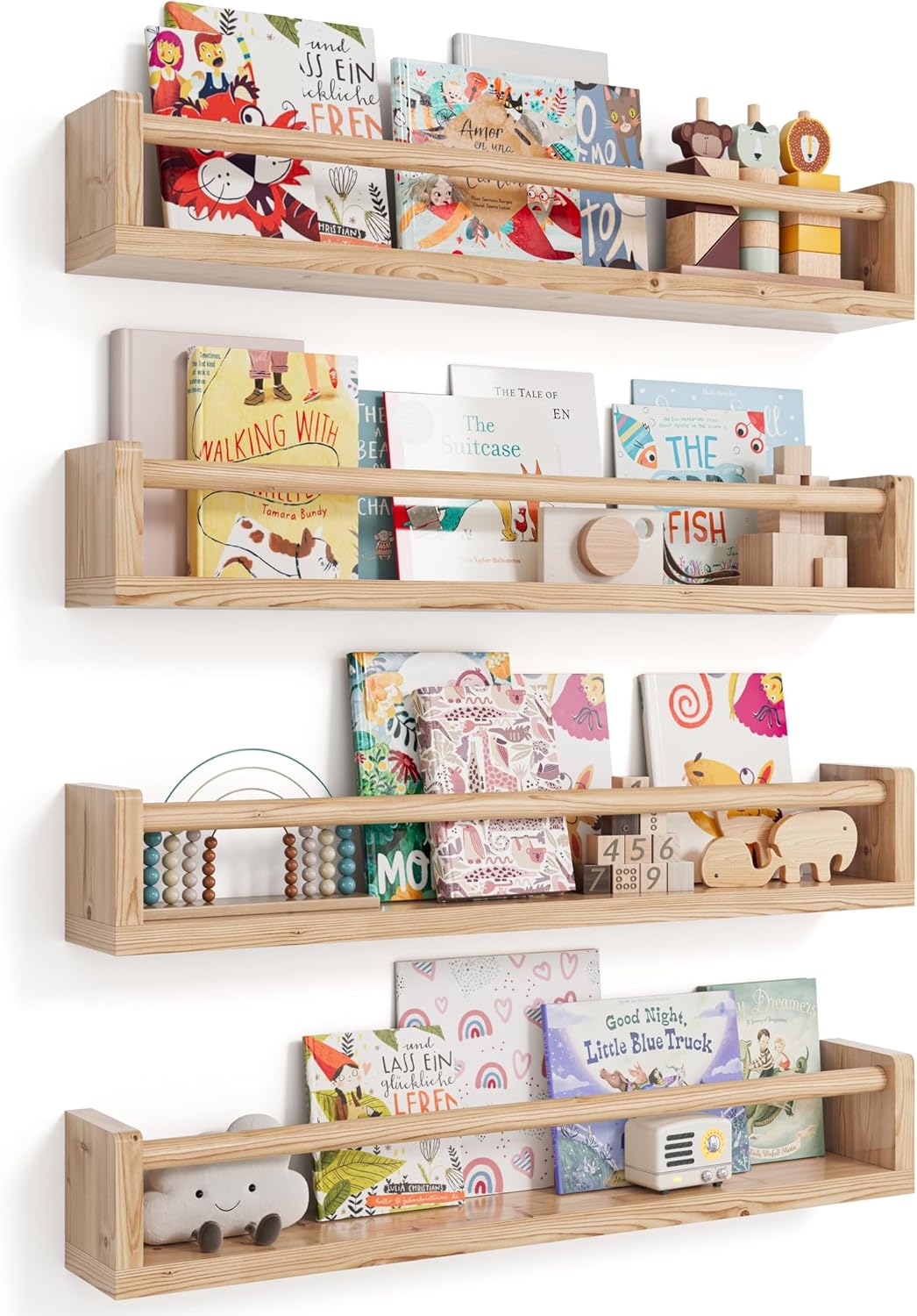 Nursery Book Shelves - 4 Pack, Wall Book Shelves for Bedroom, Kids, Play Room, Nursery Decor