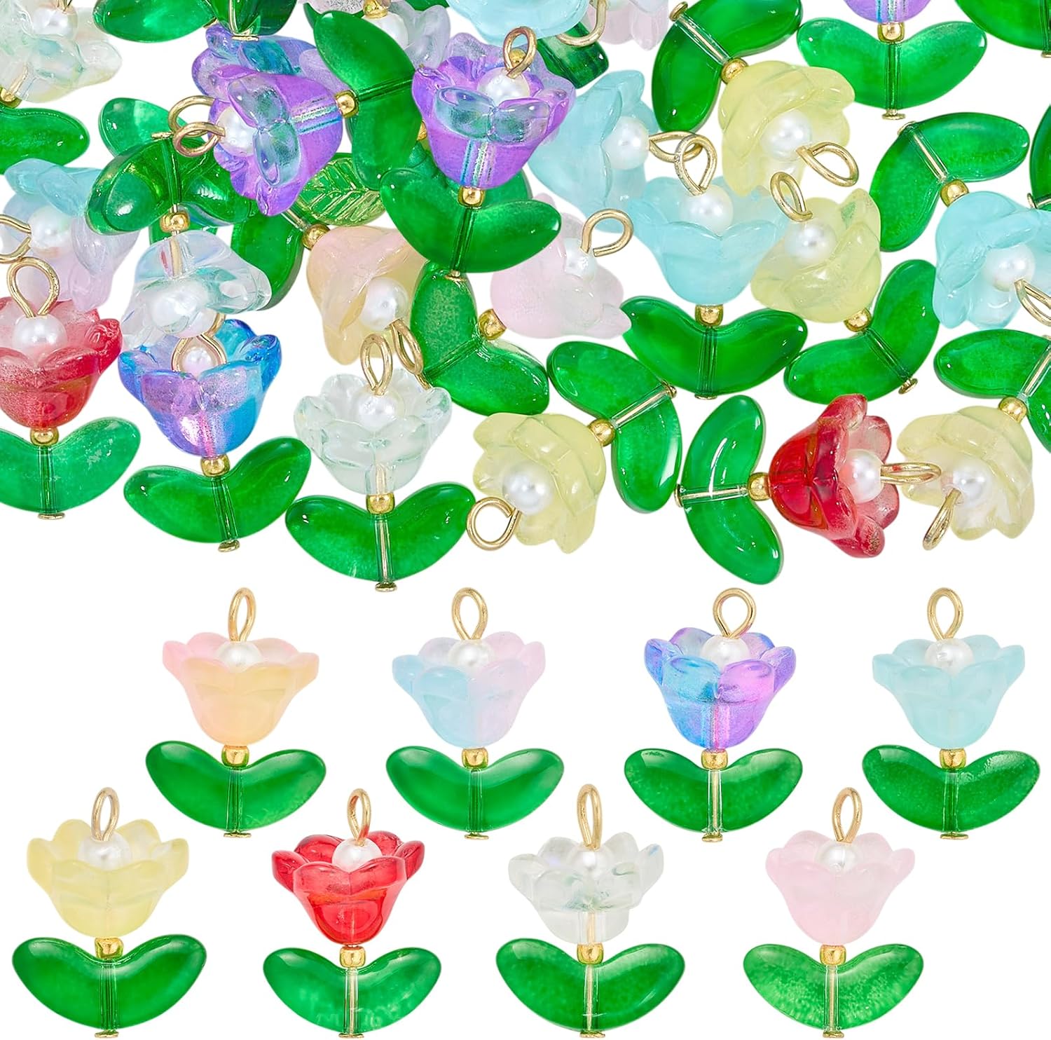 Tulip Charms for Jewelry Making Charms Glass Beads Flower Pendants for Bracelet Necklace Earring Keychain