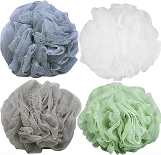 Large Bath Shower Sponge Pouf Loofahs 4 Packs 60g Each Eco-friendly Exfoliating Mesh Brush Pouf Bath Shower Ball Sponge 4 Colors-Exfoliate, Cleanse, Soothe Skin