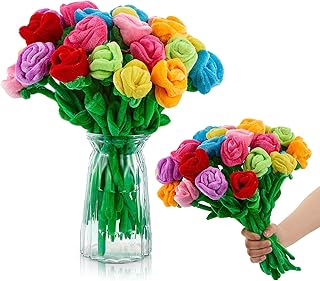 Deekin 24 Pcs Plush Rose Flowers Colorful Stuffed Flower Toy Plush Bouqu...
