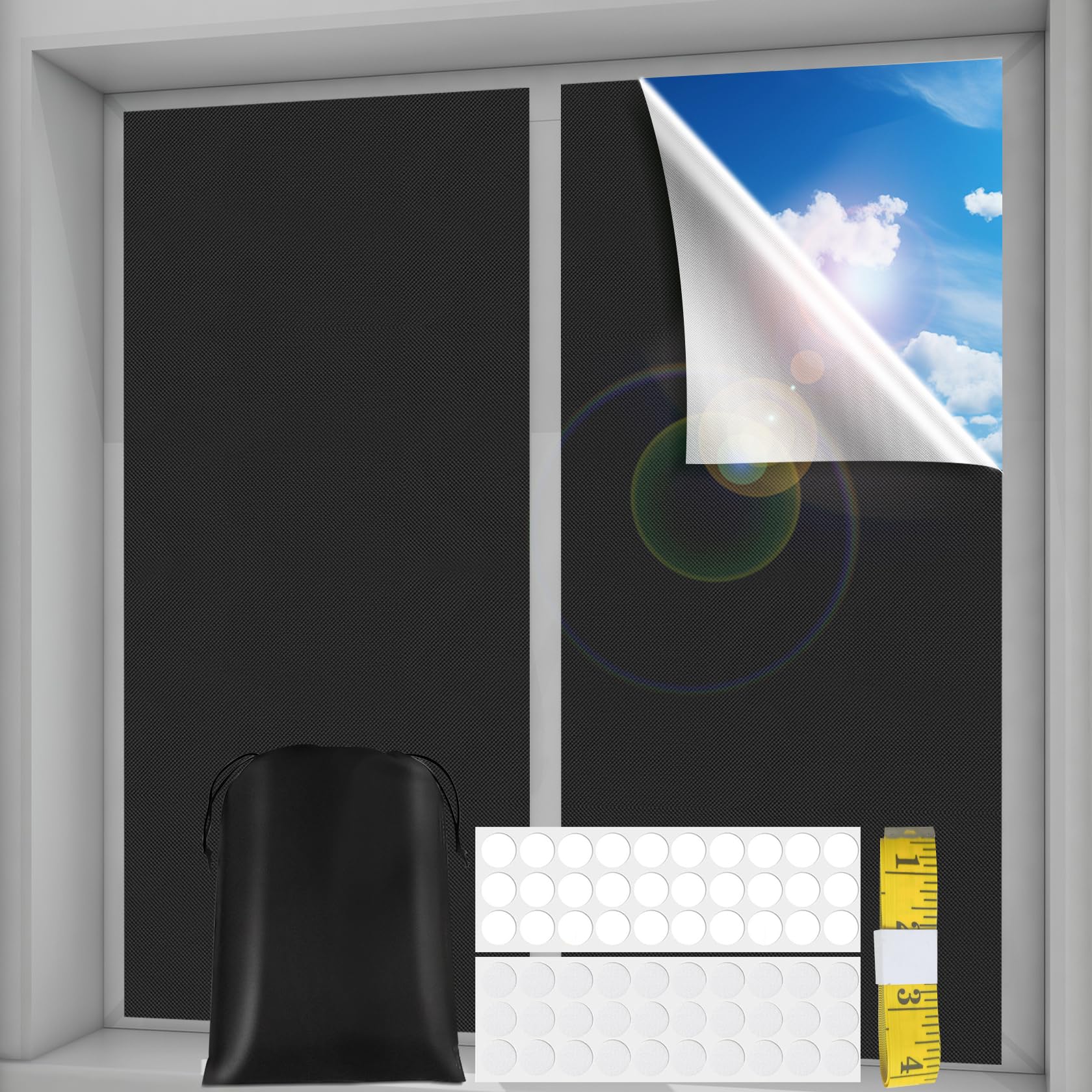 100% Blackout Curtains for Bedroom 118" x 57" Portable Blackout Curtains Blackout Window Cover No Drill Travel Temporary Blackout Blinds with Stickers & Tabs for Rv, Baby Nursery, Dorm Room