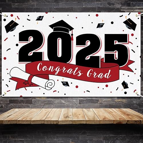 Vista 12 de Decoraciones de fiesta de graduación de felicitaciones 2025 – Clase de 2025 gran cartel colgante de fondo de fotoprop para colgar en la clase