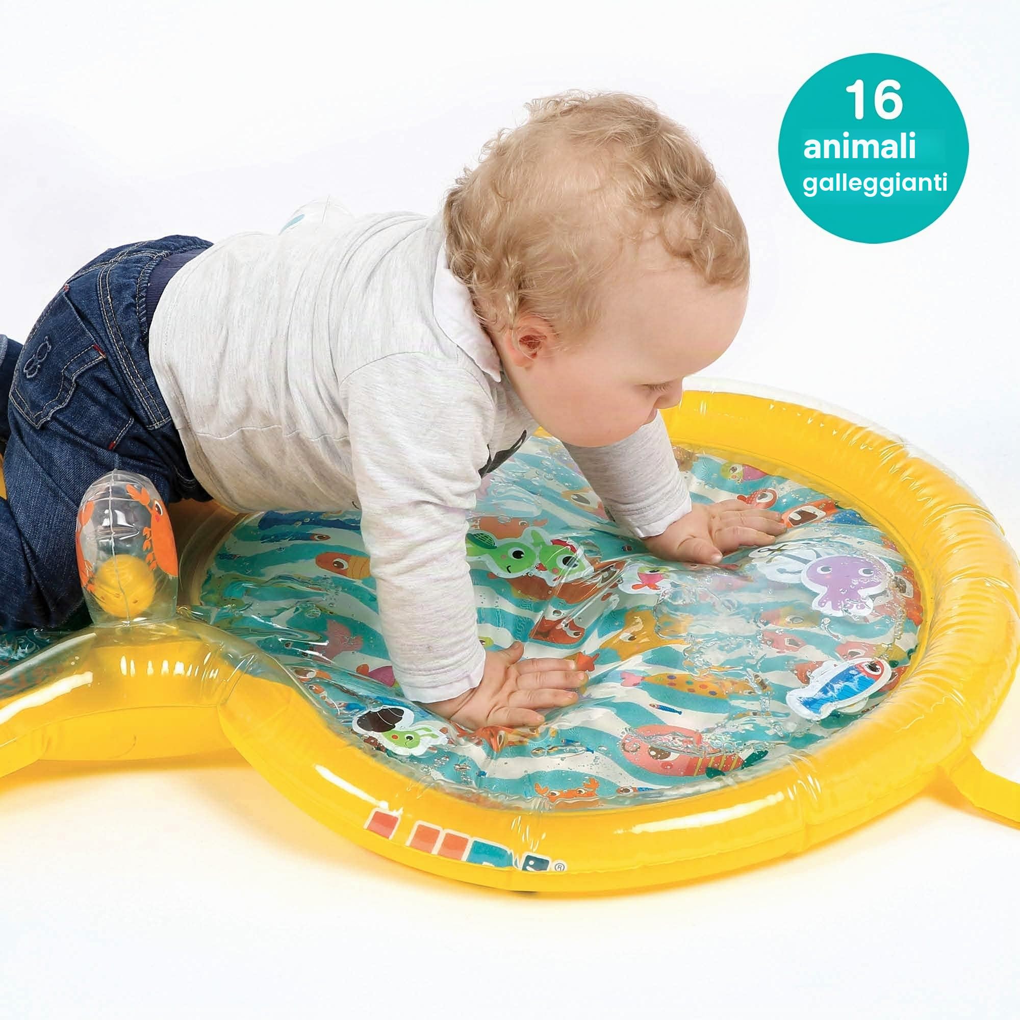 LUDI - Tappeto ad acqua - Grande Tappeto per Attività Sensoriali per Stimolare i più Piccoli - Sviluppo della Motricità - 16 Animali Galleggianti - A Partire da 10 mesi