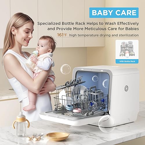 Miniatura 3 de Midea MDC17P4CWW Lavavajillas portátil de mostrador mini de 1.32 galones con tanque de agua incorporado, cuidado de bebés, sin necesidad de