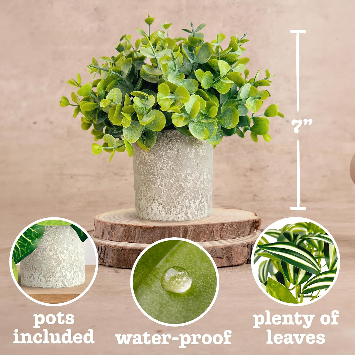 Eucalyptus, Eyebrow Leaf,Epipremnum Aureum,3 Pieces of mini Fake Plants,Artificial Plants Indoor, Hanging Plants, Home Decor Fake Plants,Faux Plants Indoor, Bookshelf Decor