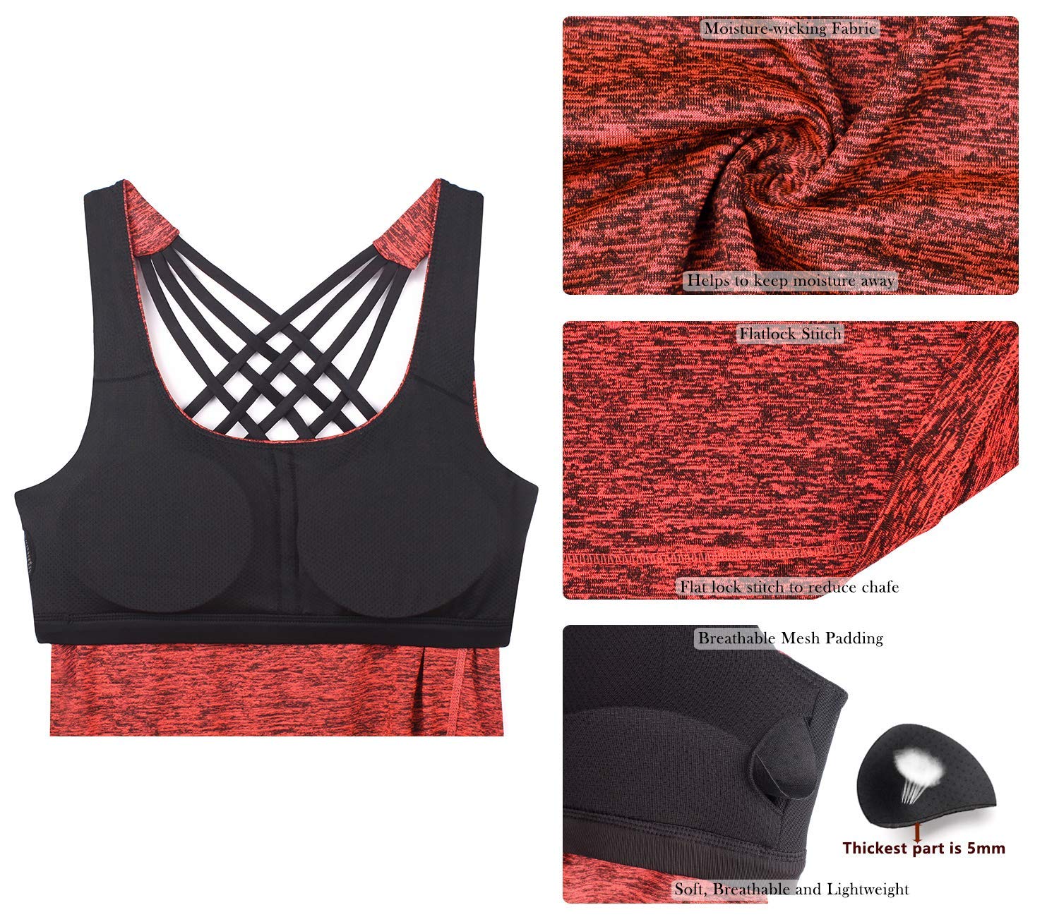 icyzone Femme Débardeur de Sport 2 en 1 - Débardeur sans Manches avec Soutien-Gorge intégré, Fitness Yoga Tank Top