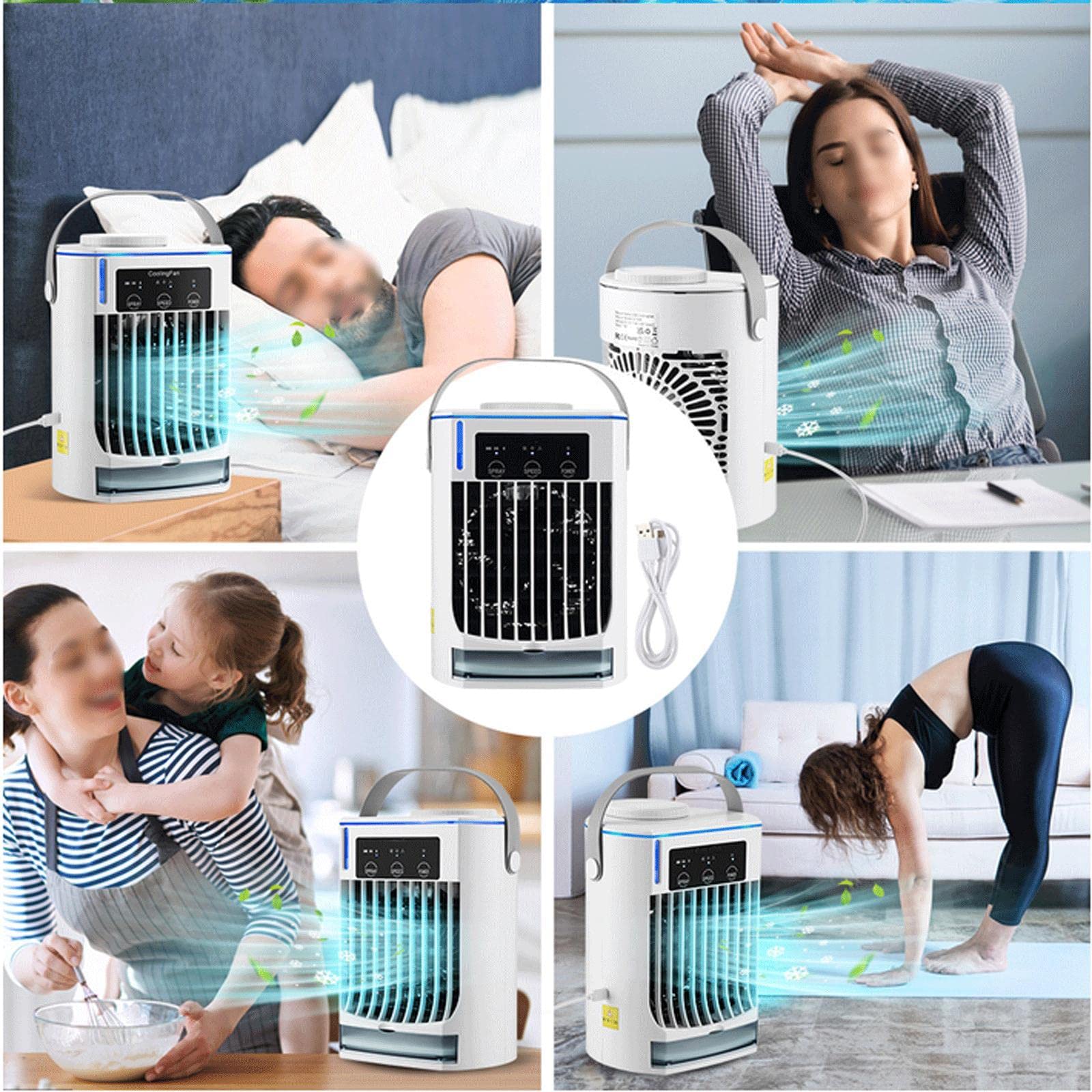 Clim Mobile senza tubo D evacuazione | 3 velocità di vento Clim senza evacuazione - Ricaricabile USB Aria Condizionata Mobile senza Vacuation per Camera da letto, Ufficio, Cucina, Auto, Casa