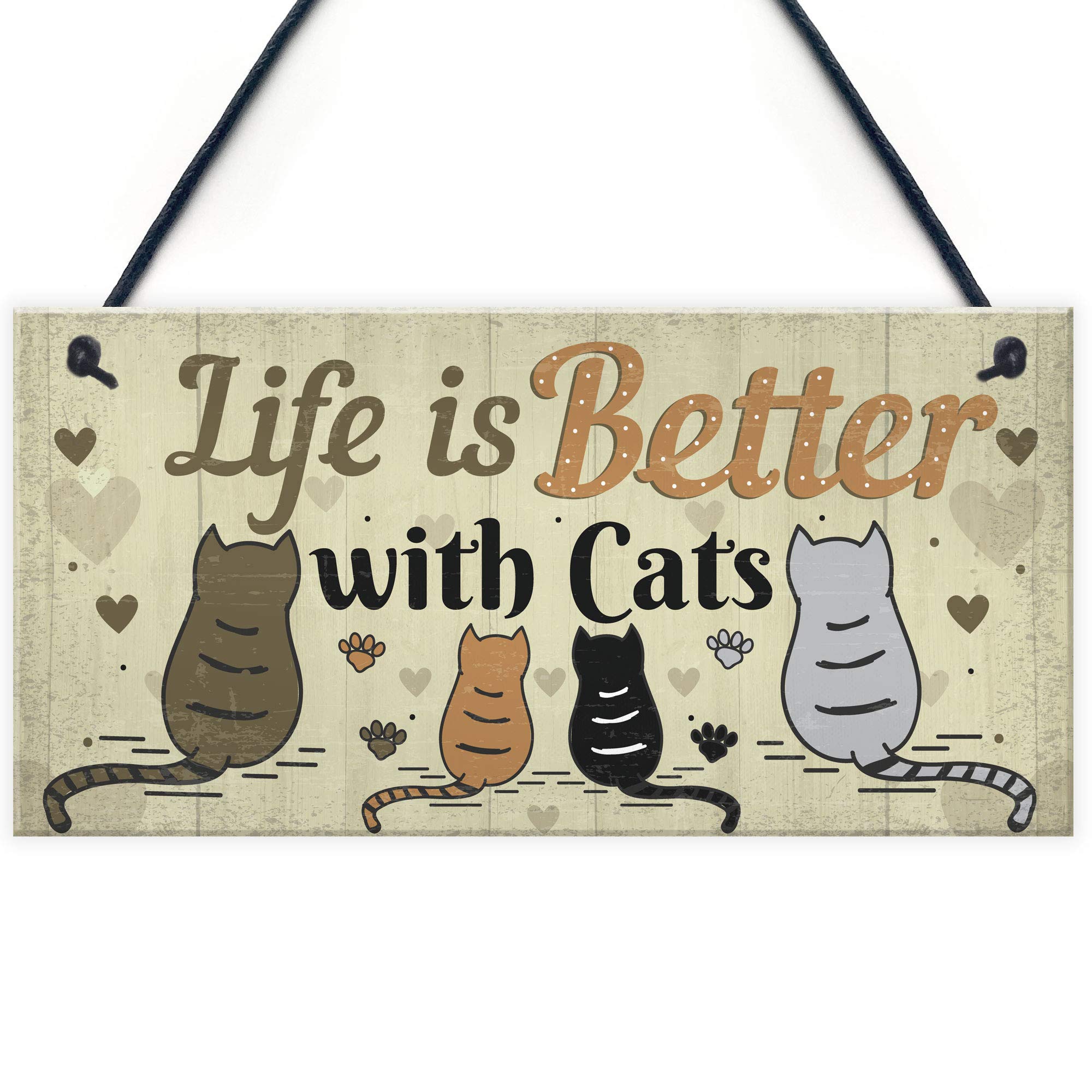 Red Ocean Funny Cat Sign Life Is Better With Cats Hanging Plaque multicolor