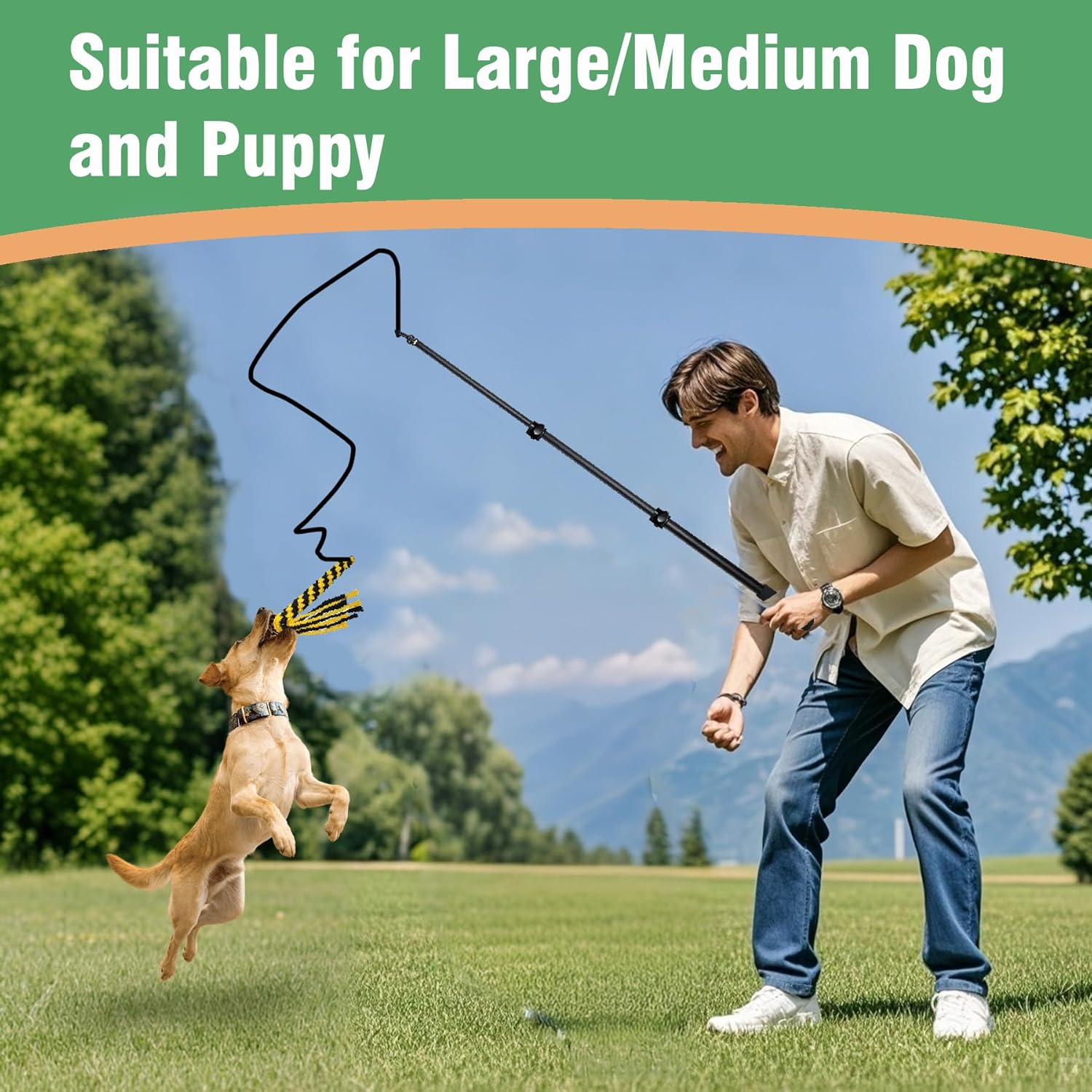 Flirt Pole for Dogs Heavy Duty 40inch Extendable Aluminum Alloy Dog Flirt Pole for Large/Medium/Small Gogs,Interactive Dog Toys for Indoor/Outdoor