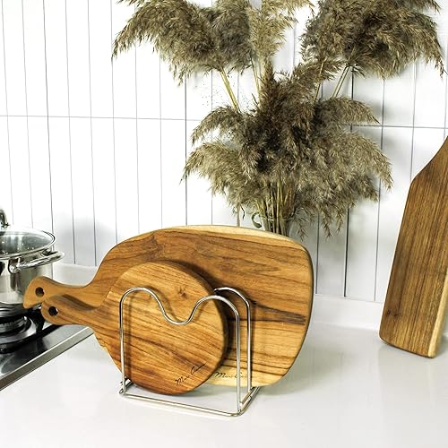 Miniatura 7 de LENITH Soporte para tabla de cortar de alambre de acero inoxidable, organizador de tabla de cortar para cocina con 2 seccionales