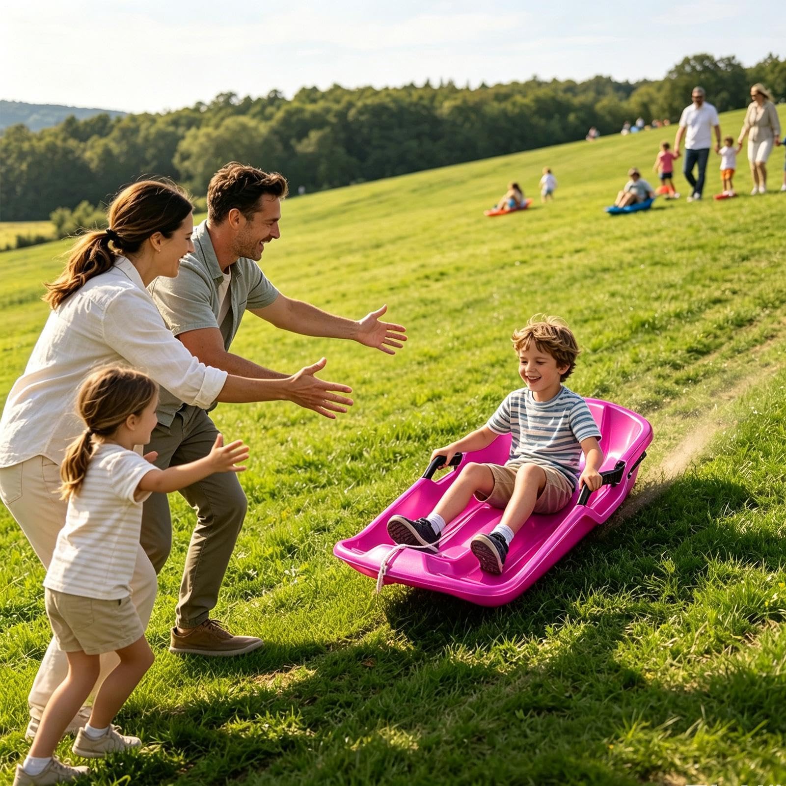 Schlitten für Kinder 2 Personen Winter Toboggan Outdoor mit Zugseil | Winter Schnee Rodel Board Für Sand Gras Hänge Abfahrt Mädchen Outdoor Spiel