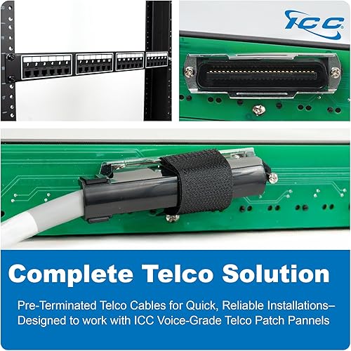 Miniatura 7 de ICC Cable telco hembra a macho de 25 pares de 10 pies - Cat3 24AWG, 100% cobre puro sólido, cable CMR vertical gris con conector telco de 90 grados