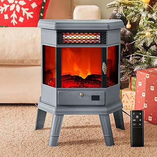 RealSmart Calentador eléctrico de chimenea de 22 pulgadas, estufa de chimenea independiente con control remoto con efecto de llama 3D, temporizador,