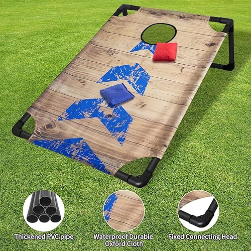 Miniatura 10 de Juego de Cornhole portátil con marco de PVC para exteriores con 2 tablas de cornhole, 8 bolsas de Cornhole y funda de transporte, juegos de
