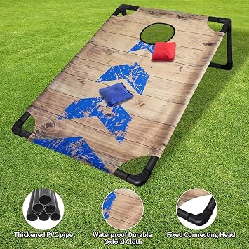 Portable Cornhole Set PVC Framed Corn Holes Outdoor Game Set with 2 Cornhole Boards, 8 Cornhole Bean Bags and Carrying Case, Camping Games Indoor Outdoor for Adults, Travel Camping Accessory