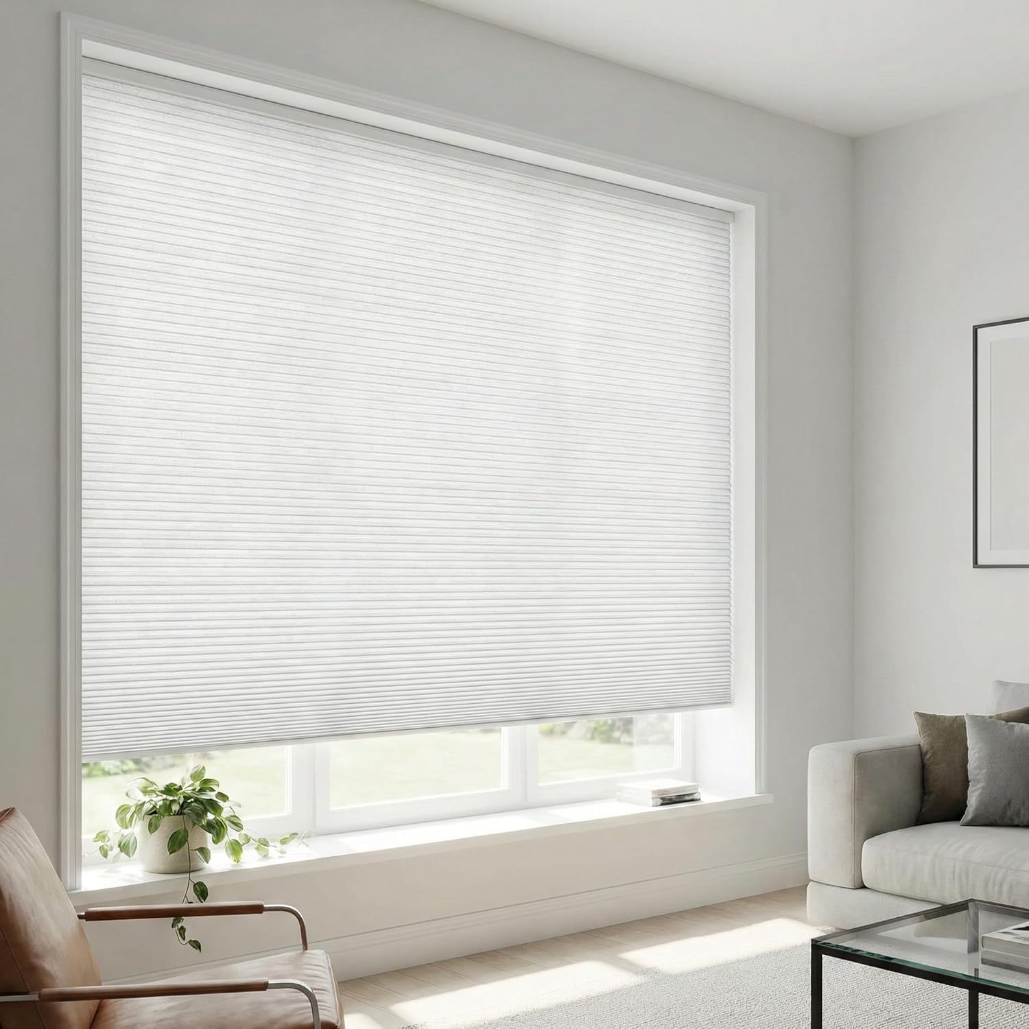 I Inch Cell Shades Cordless Cellular Shades for Windows Blackout Window Shade Honeycomb Blinds for Bedroom, RV, Living Room. White, 94" W x 70" H