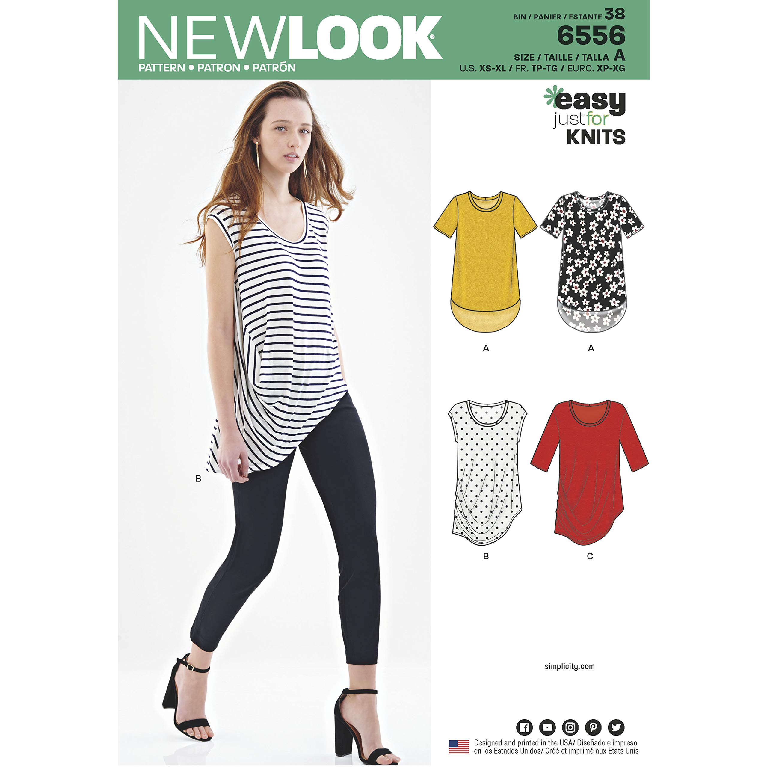 Patron New Look 6556 de t-shirt pour femme en papier tailles 32 à 50