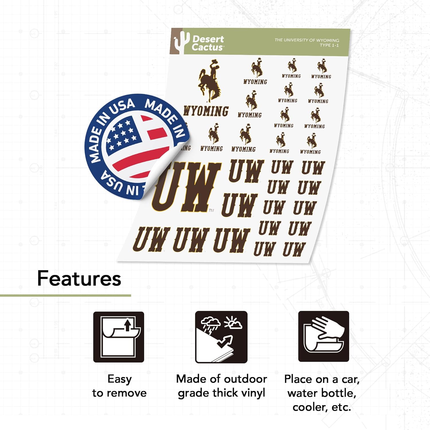 Desert Cactus University of Wyoming Sticker Wyoming Cowboys Vinyl Decal Laptop Water Bottle Car Scrapbook Sheet (Type 1-1) - Image 4