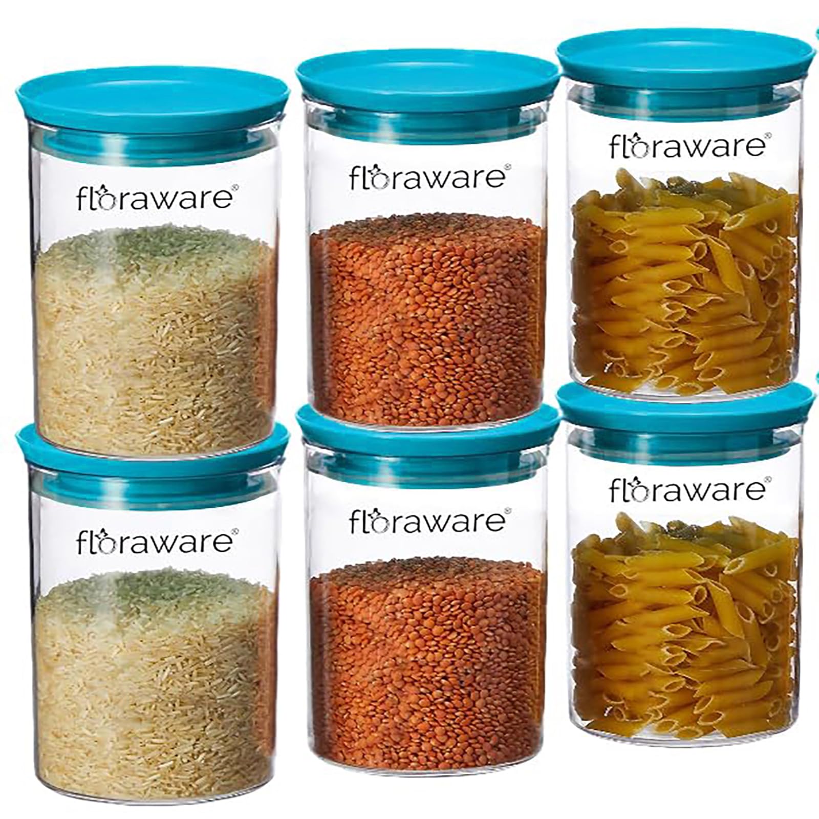 Floraware Contenedor hermético apilable multiusos seguro para alimentos, 900 ml, paquete de 6, sin BPA, (azul)