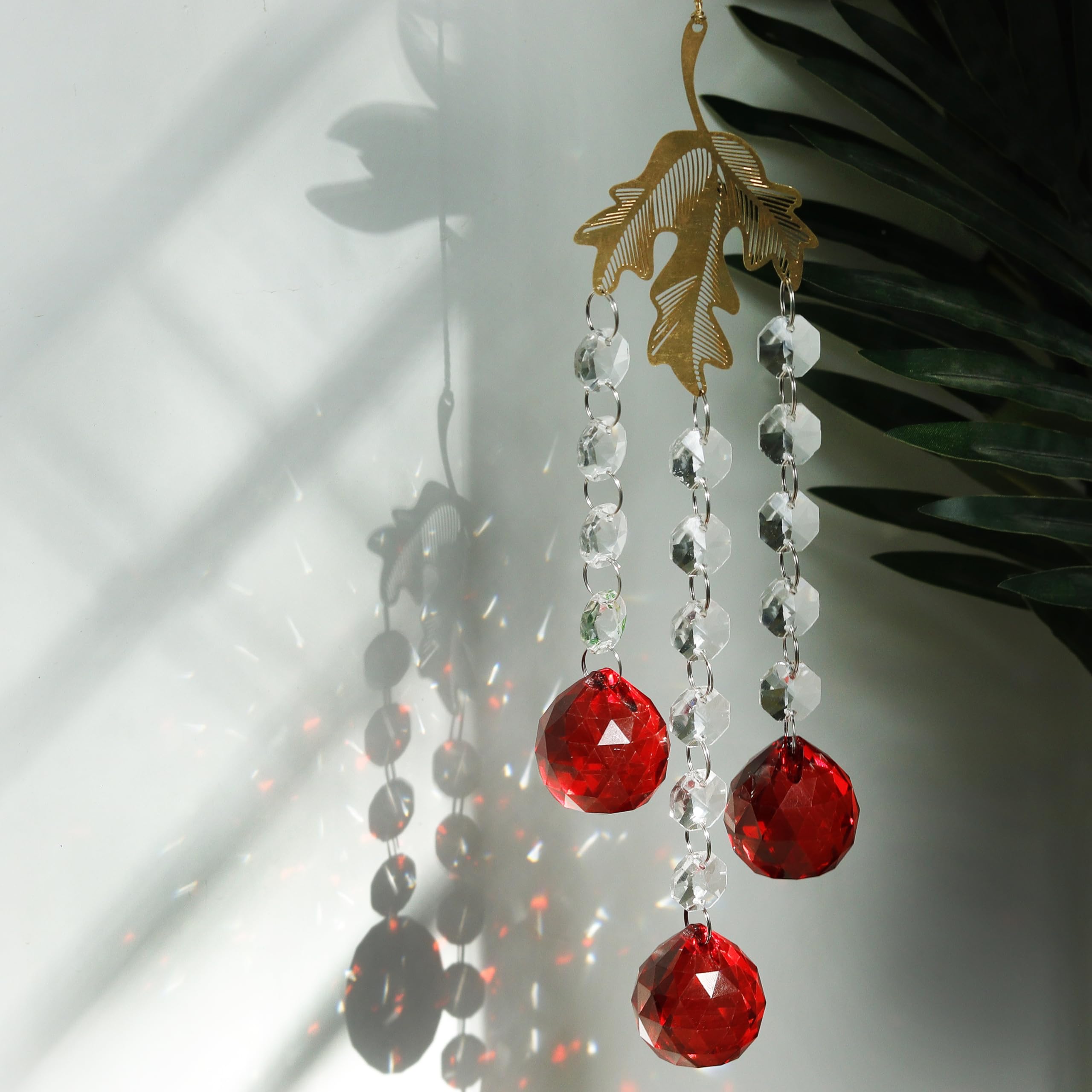 Indian-Shelf Crystal Suncatcher for Windows Hanging Indoor Outdoor Christmas Ornaments Sunlight Catcher Red Prism Crystal Wind Chimes Glass Rainbow Maker Garden Decor Good Luck Charms for Kids Gifts-image-45
