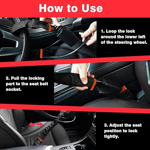 Miniatura 4 de Cerradura de volante dispositivo antirrobo cerraduras de volante para automóviles cerradura de bolso seguridad de automóvil para la mayoría de