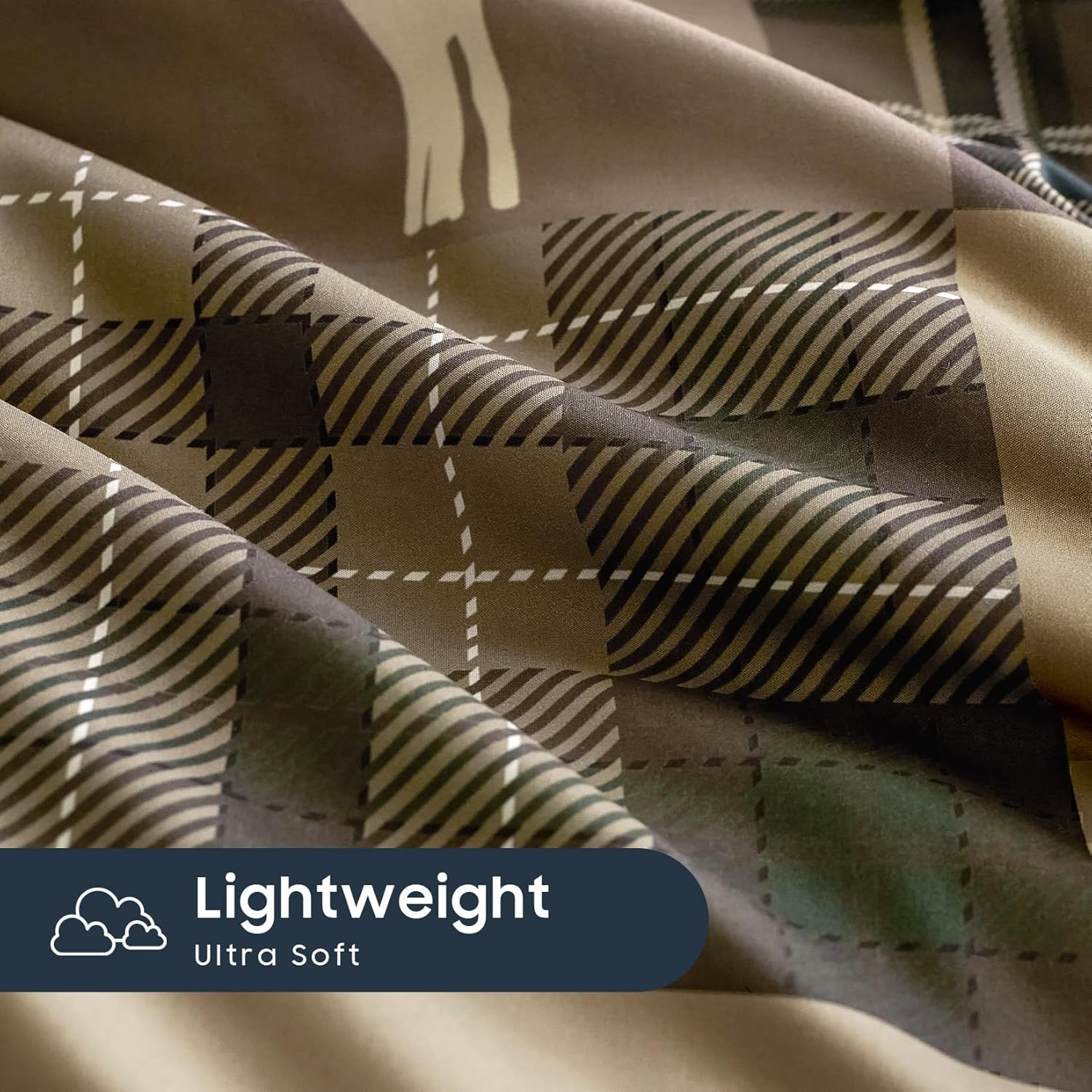 Wake In Cloud - Rustic Duvet Cover Set, Cabin Christmas Lodge Western Country Bear Deer Holiday RV Outdoor Winter Theme, Soft Lightweight Bedding, 3-Piece, Green Brown, King Size - Image 6