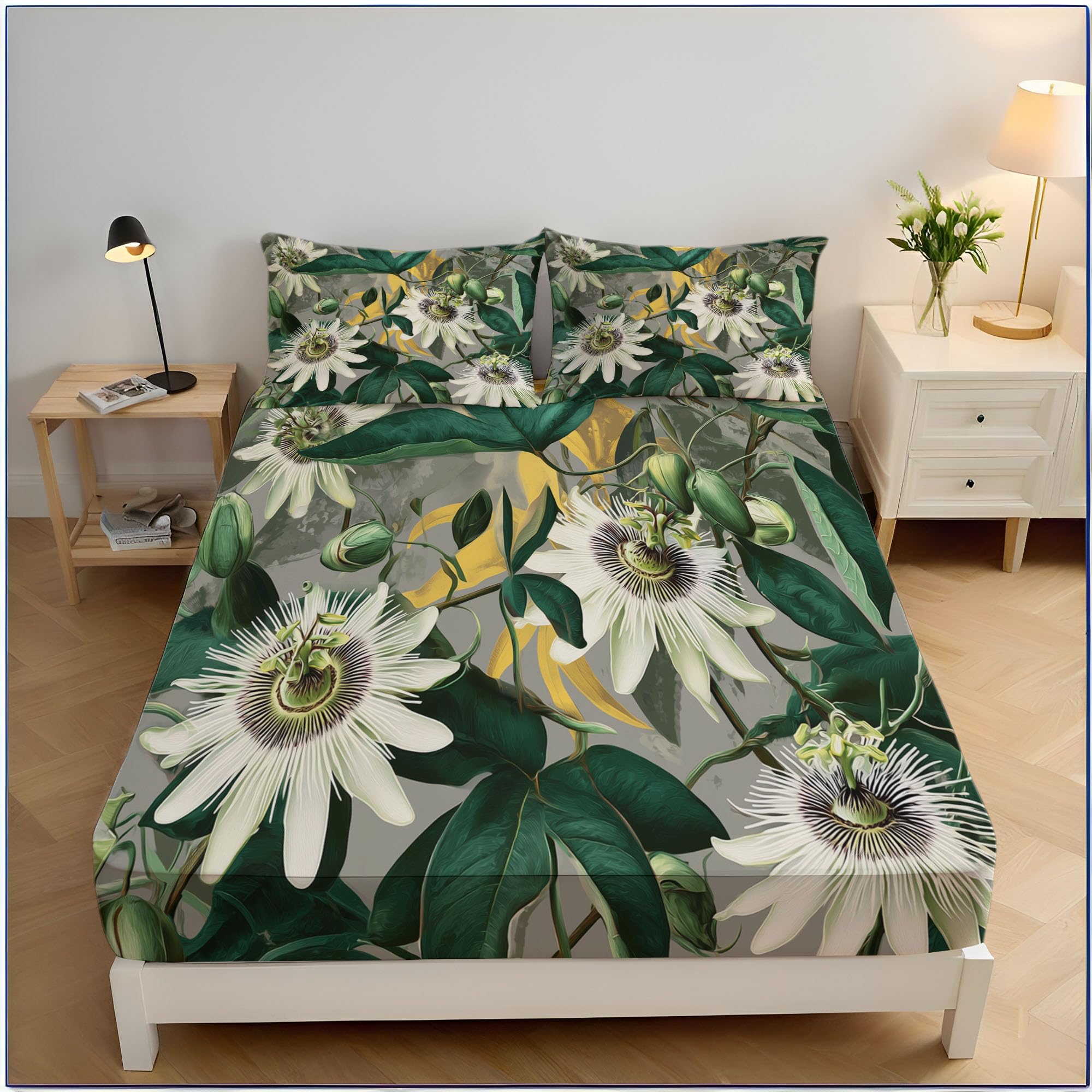 Drap housse passiflore de qualité supérieure pour grand matelas de 30 cm