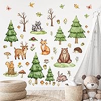 Vista 6 de Calcomanías de pared de animales del bosque, calcomanías de pared de animales de dibujos animados, pinos verdes, ciervos, osos, bosques, decoración