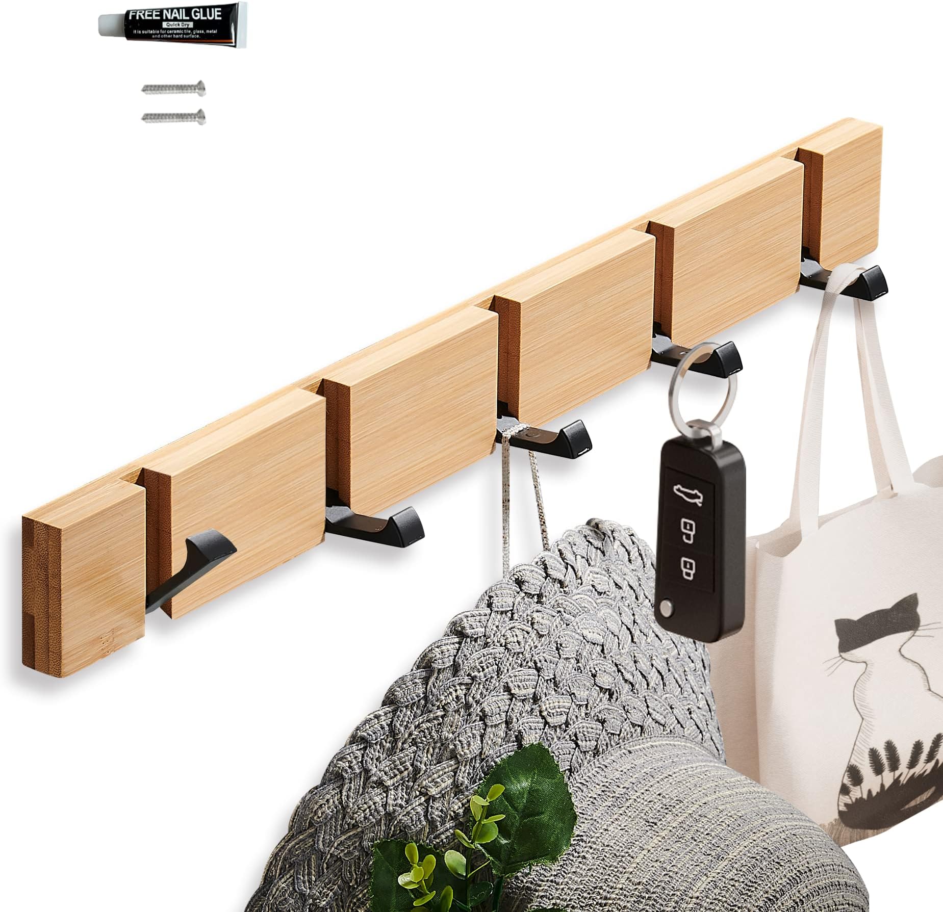 Amazon.com: KYSMOTIC Wall Mounted Coat Rack with Foldable Hooks ...