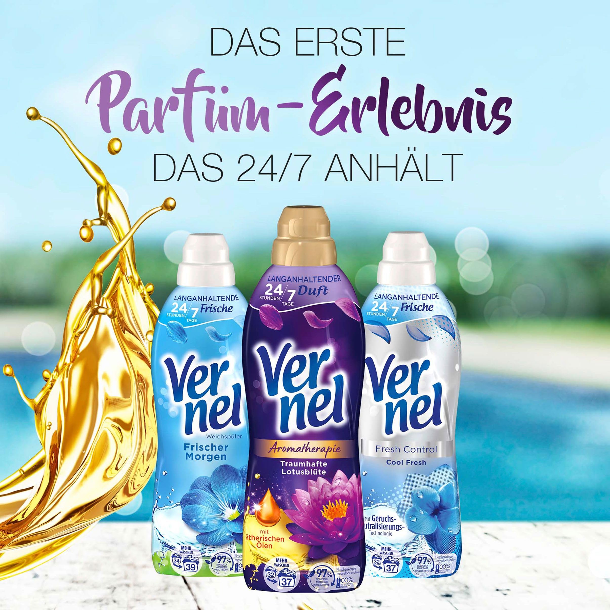 Vernel Aromatherapie Traumhafte Lotusblüte Weichspüler (12x37 Waschladungen), langanhaltender Wäscheduft mit ätherischen Ölen für 24/7 Frische, recycelbare Flasche