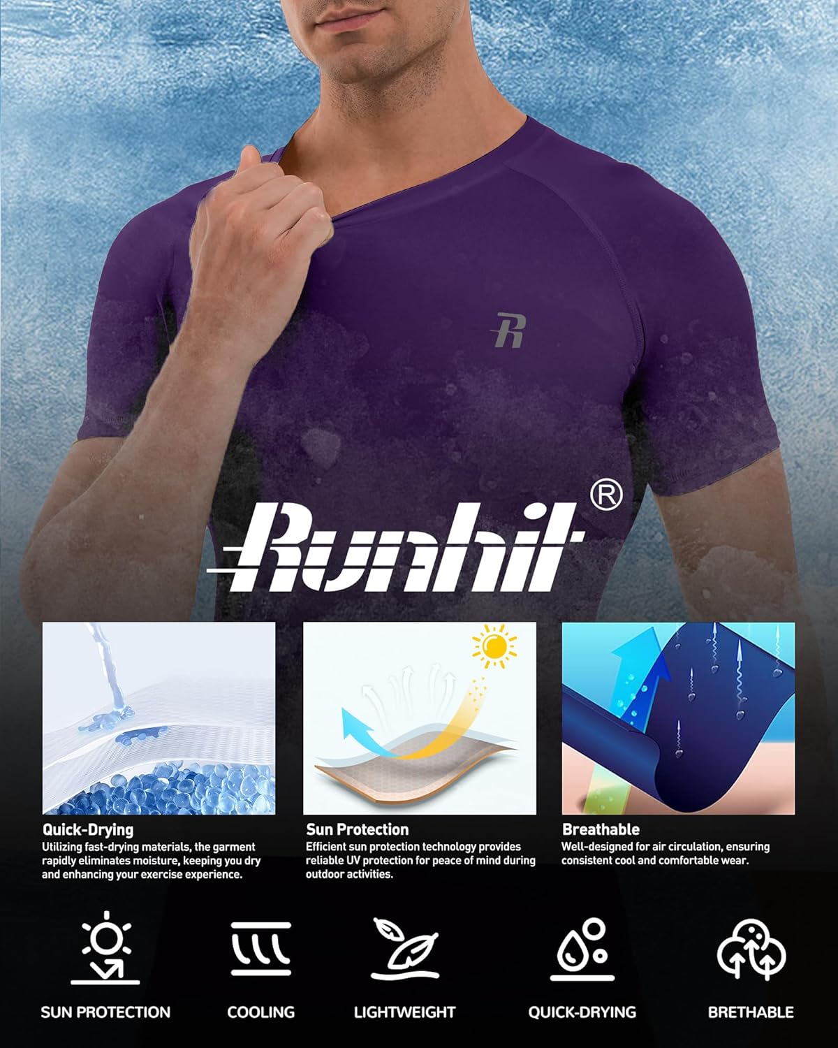 Runhit Short Sleeve Compression Shirts for Men, Quick Dry Cool Men's Compression T-Shirt, Athletic Workout Base Layer - Image 5