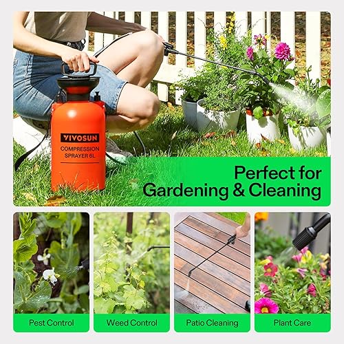 Miniatura 43 de Pulverizador de mano VIVOSUN para jardines y césped de 0,8 – 2,0 galones con válvula de seguridad de presión y correa de hombro graduable Naranja