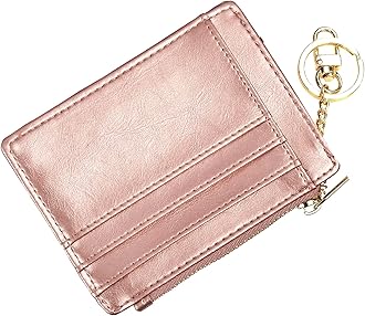 woogwin Slim RFID Credit Card Holder for Women Mini Front Pocket Wallet Purse With Keychain