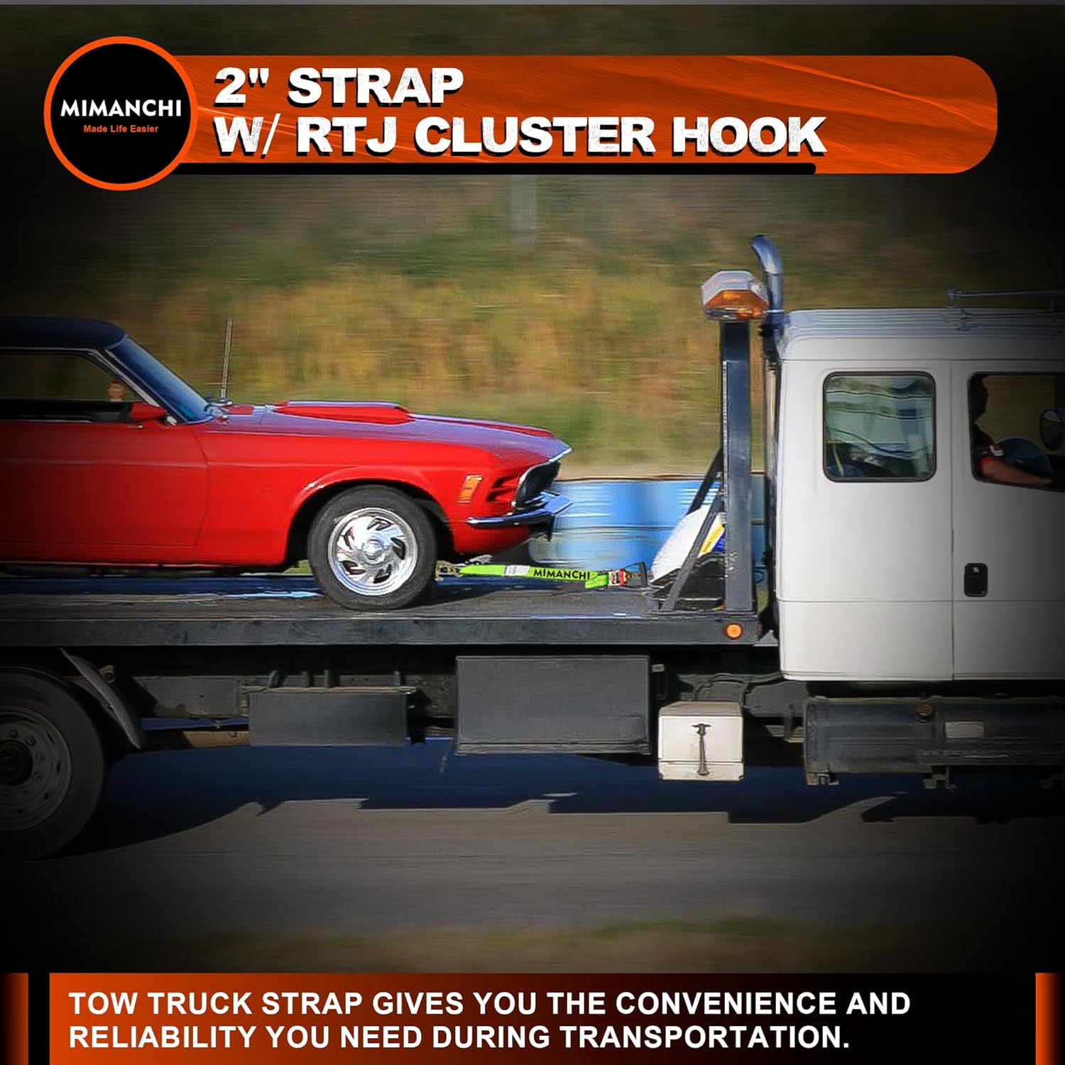 2" x 8' Strap w/RTJ Cluster Hook,4 Pack,Recovery Winch Strap,Replacement Automatic Tie Down Strap for Tow Trucks,Vehicle Wrecker tie Down Straps for Towing