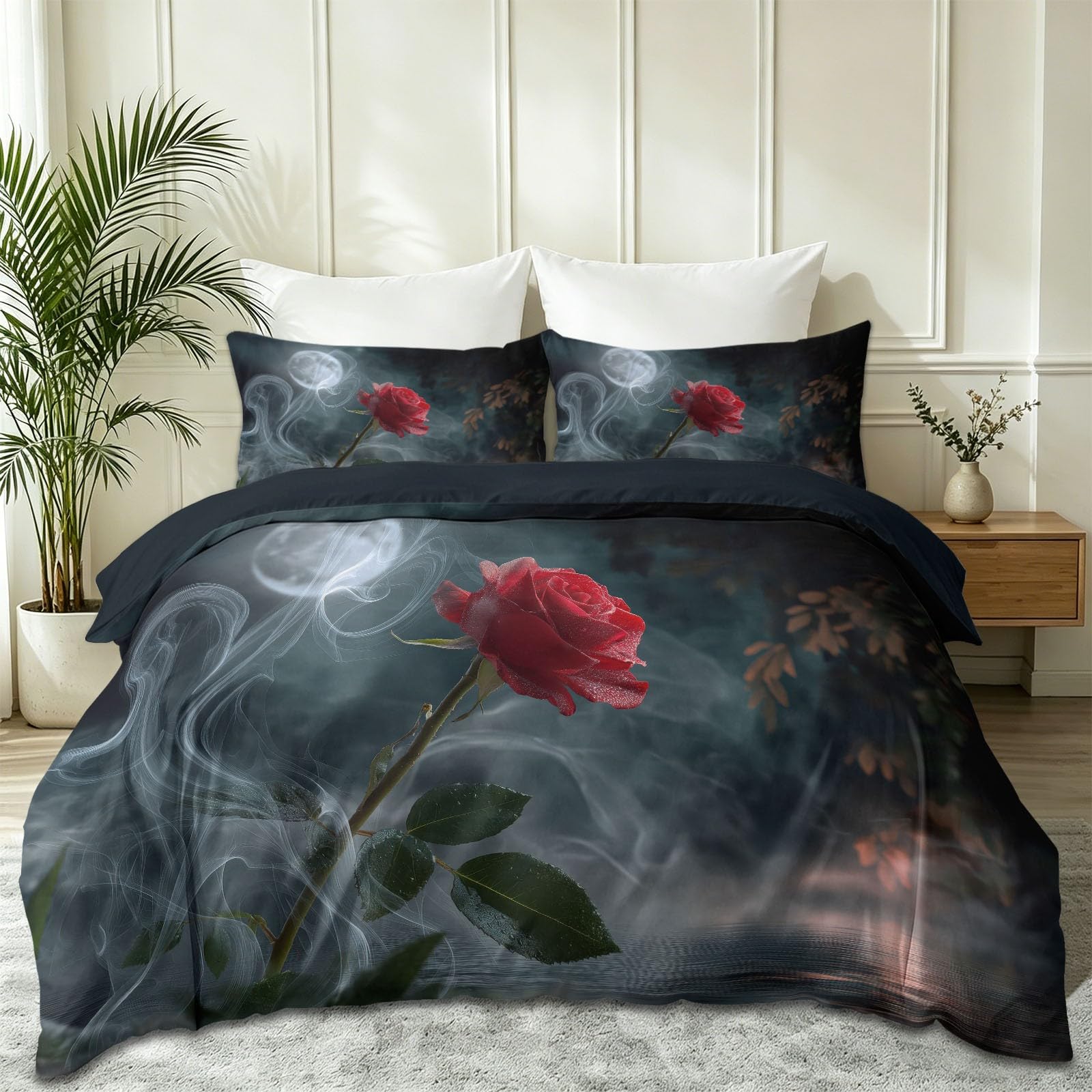 Rauch Blume Rose - pościel z motywem kropli wody, ciemnoszara, romantyczna estetyka, miękka pościel z mikrofibry, 180 x 200 cm z 2 poszewkami na poduszkę 80 x 80 cm, dla dzieci, dziewcząt, chłopców
