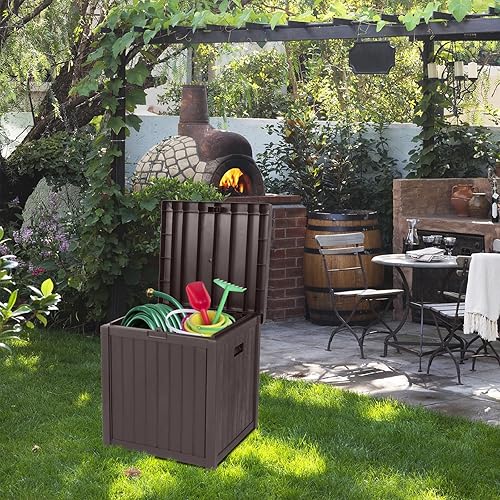 Miniatura 5 de VINGLI Caja organizadora mediana de 51 galones, caja de almacenamiento de resina para muebles o herramientas de patio, caja contenedor con cerradura