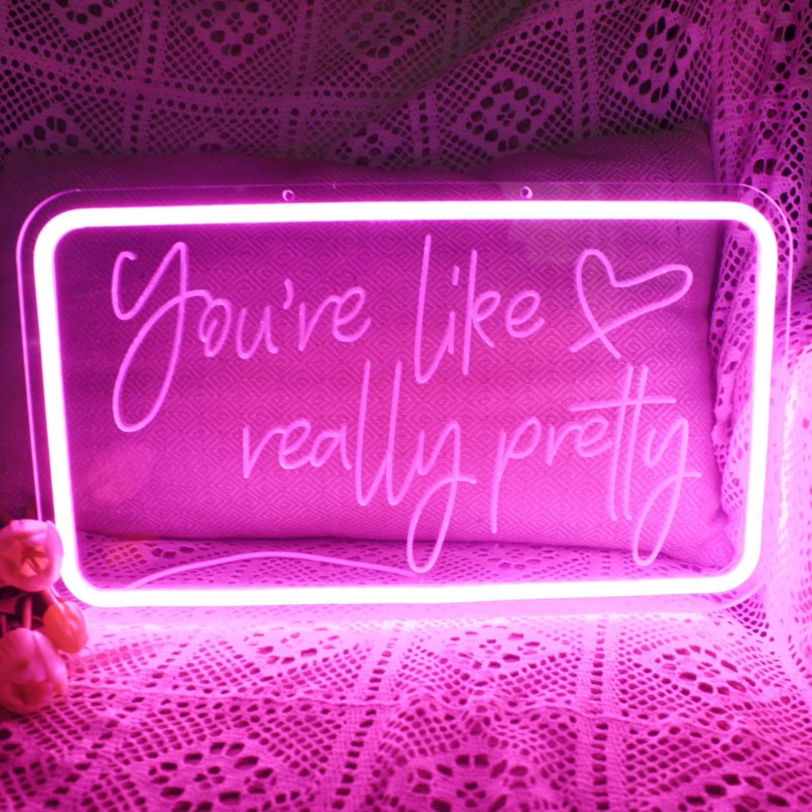 Letrero de neón para decoración de pared, luz de neón LED rosa alimentada por USB para dormitorio, despedida de soltera, habitación de adolescentes con interruptor regulable