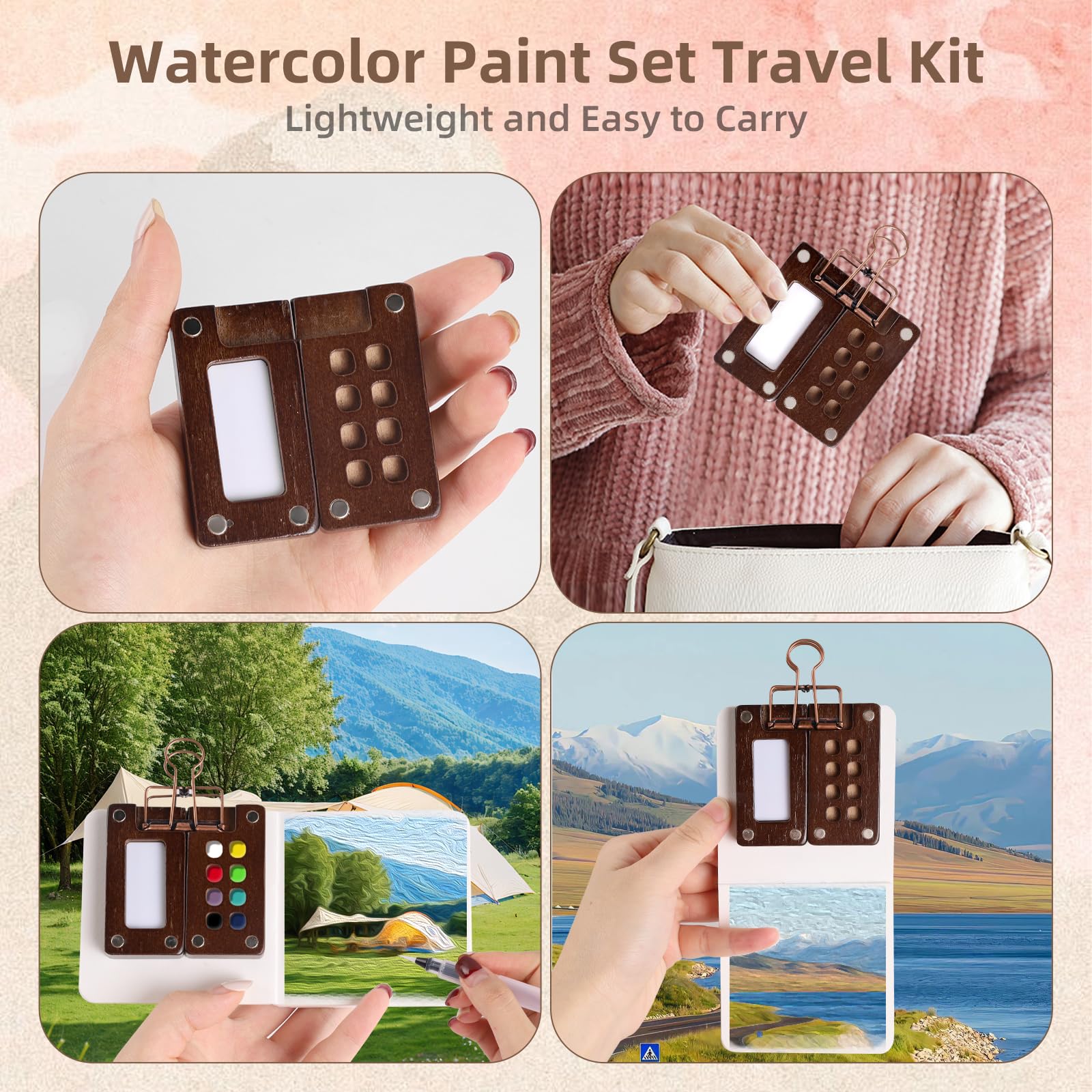 Mini tavolozza portatile per acquerelli, kit da viaggio con mini set di acquerelli da 12/24, set tascabile da viaggio, regalo per pittori, artisti, studenti