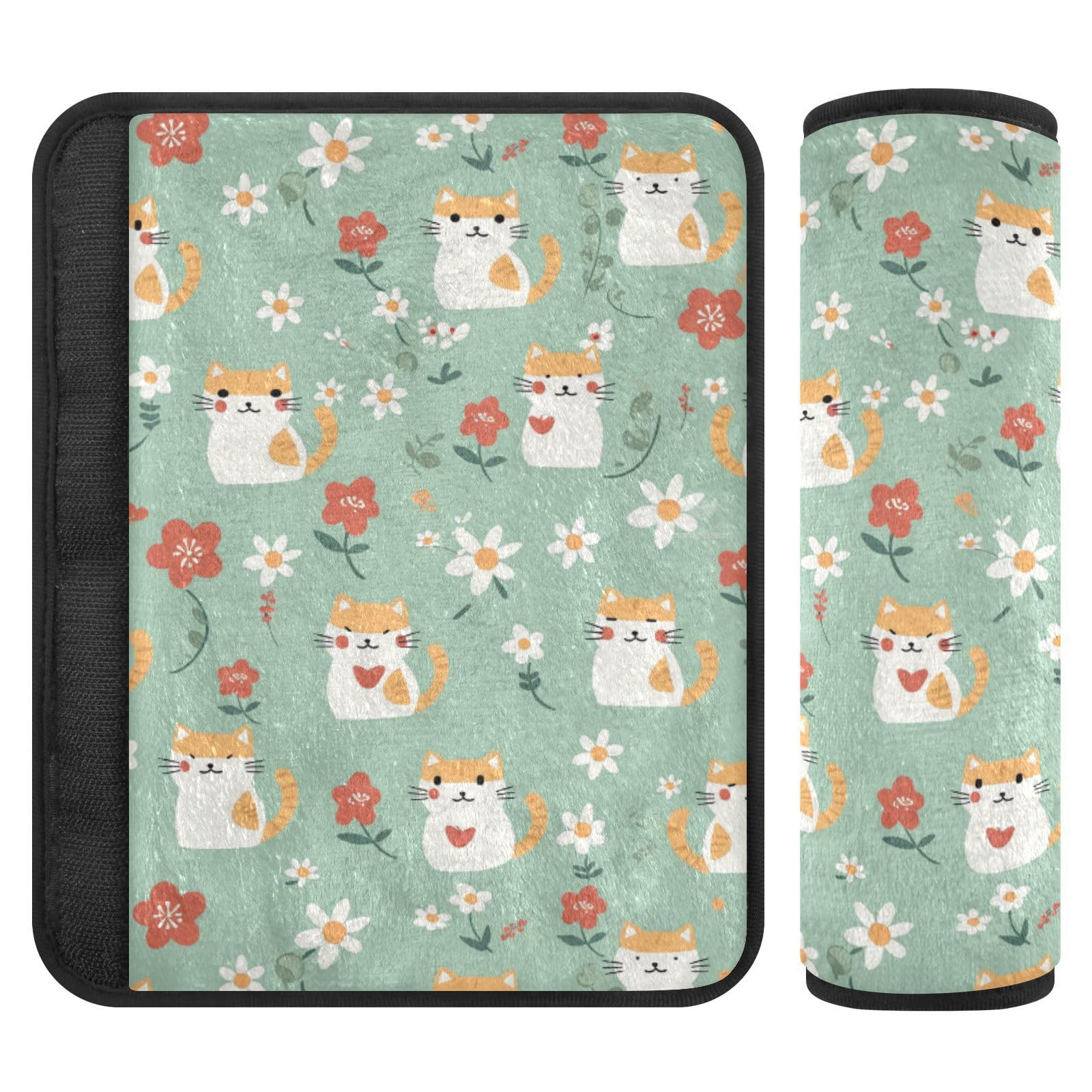Seat Belt Covers 2 Pack Cartoon Cat Car Seat Strap Covers Super Soft Flower Heart Car Seat Neck Cover for Boys Girls Adults Babies S