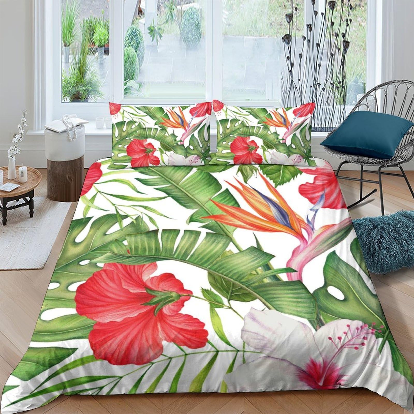 Ctjqhvkz Style-8 3D Printed Tropical Hibiscus Fitted Sheet Microfiber Soft Breathable Bird Of Paradise Mattress Cover For Bedroom Dorm Decor Single（135X200cm）